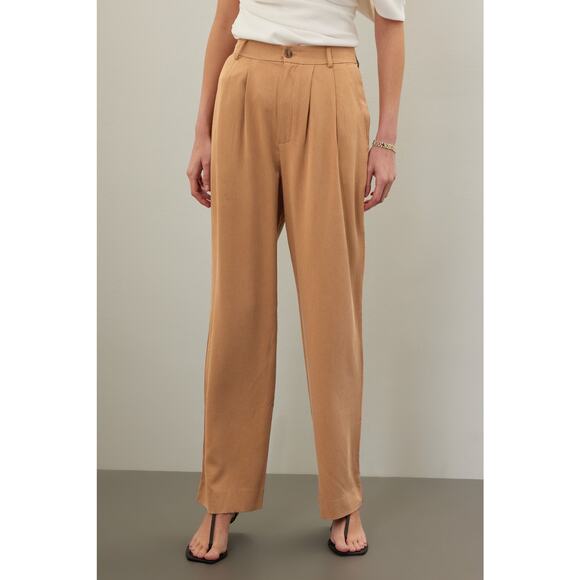 RTR Reformation Sz 6 Brown Mason Pleated Wide Leg High Waist Trouser Pants - Picture 1 of 8
